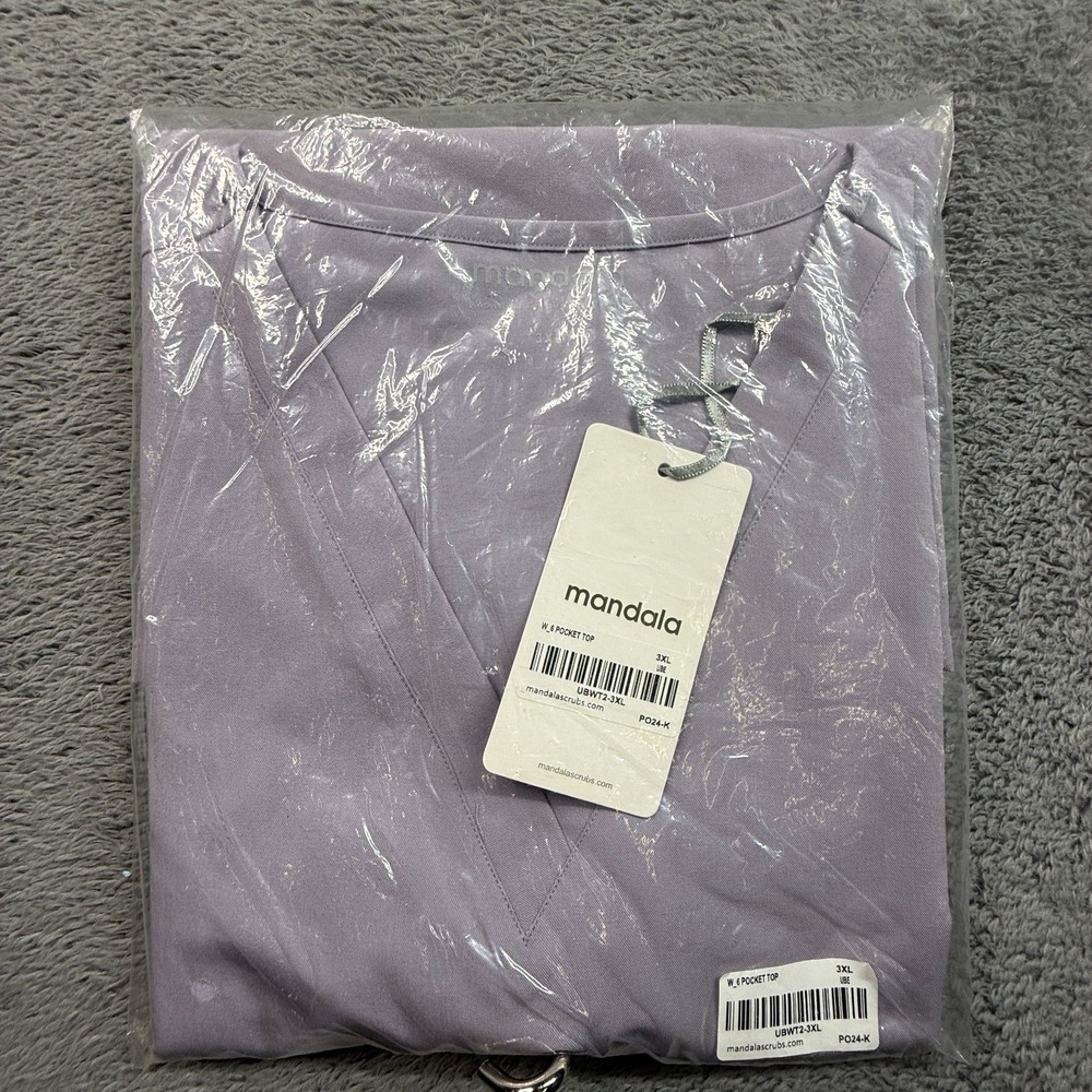 Mandala 3X Scrub Top NWT Ube Purple w/ Pockets V Neck Equa-Tek Woven